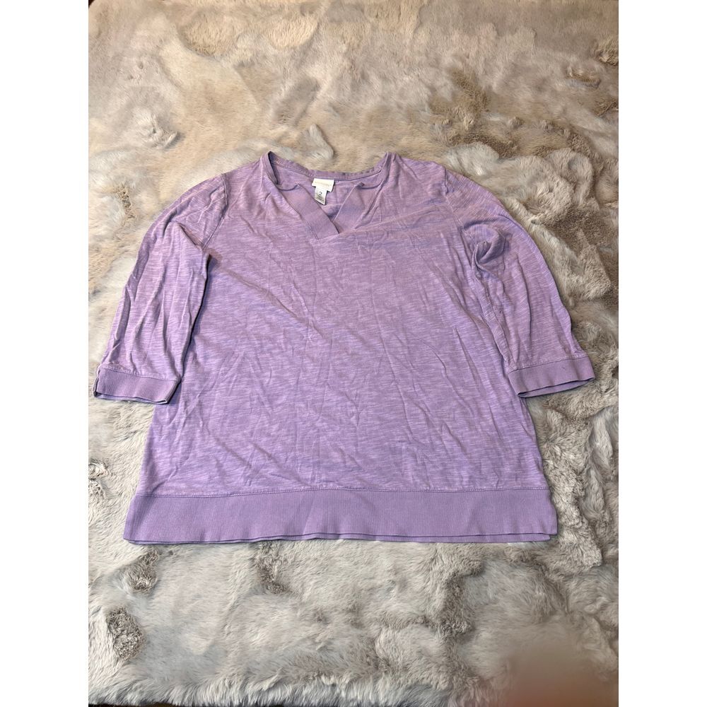 Weekends by Chico's Lavender Purple Knit Tunic Top Casual 3/4 Sleeve Size‎ 2